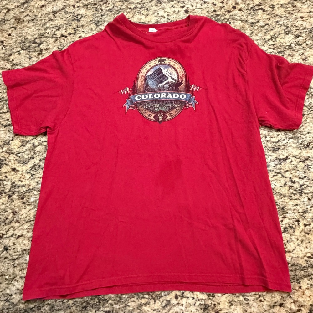 Colorado Mountain Experience Graphic T-Shirt‎ Mens XL Red Elk Bear Wolf Nature